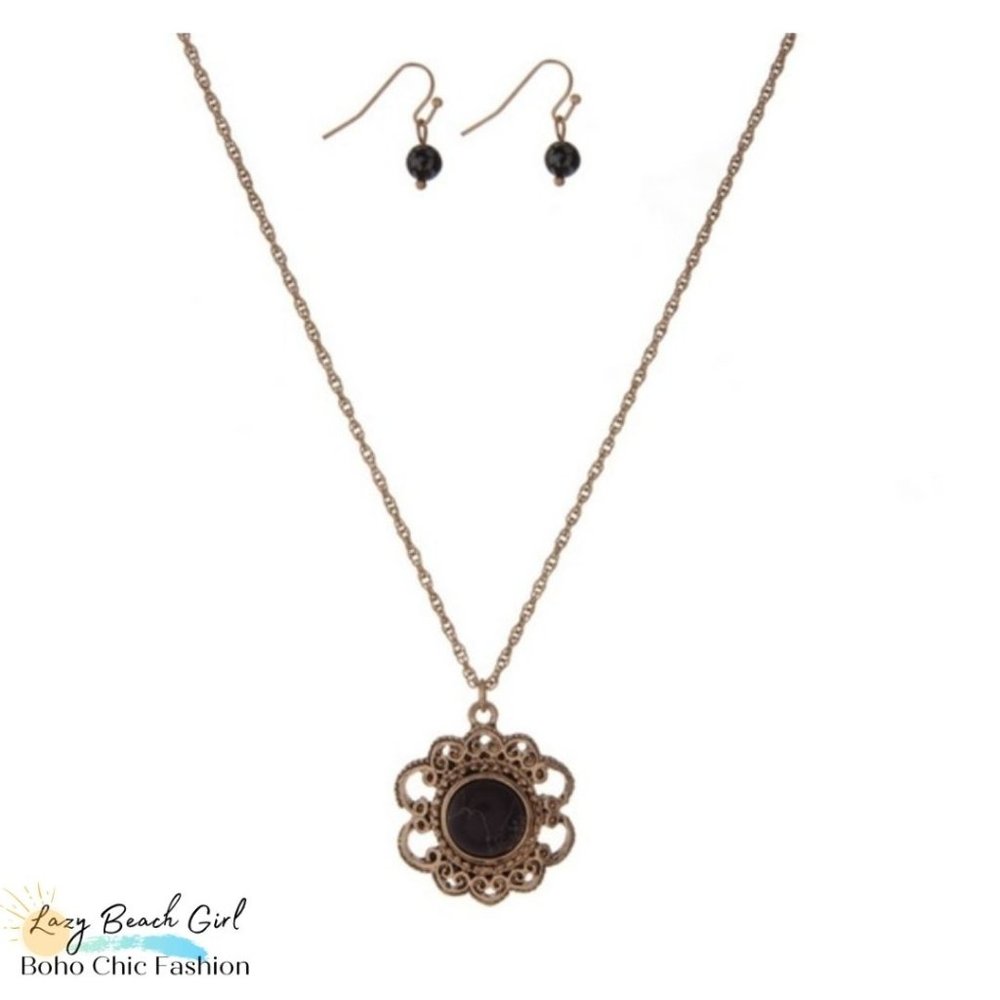 flower pendant, necklace set